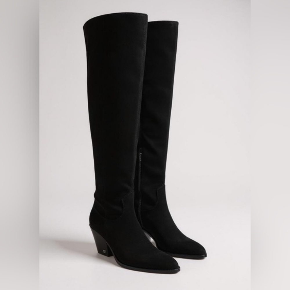 Size 5.5 - New Sam Edelman Indigo Pointed Over The Knee Black Suede Leather Boot